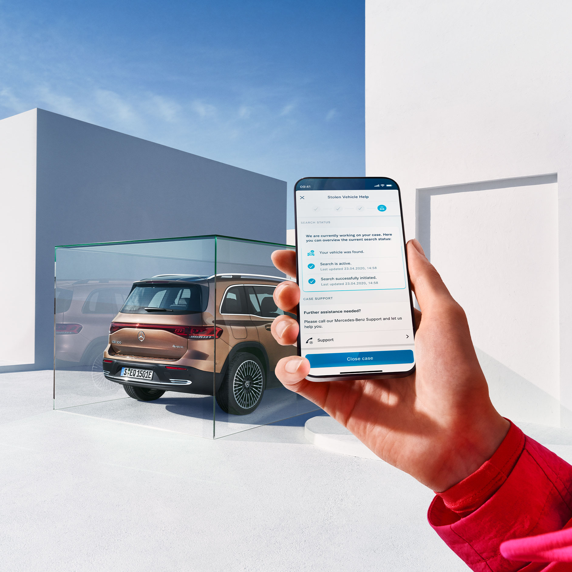 Segítség gépkocsilopás esetén | Excellence csomag | Mercedes-Benz A „Segítség gépkocsilopás esetén” szolgáltatást a GUARD 360° Digitális extrafelszereltségek segítségével egy okostelefonon keresztül igénybe véve.