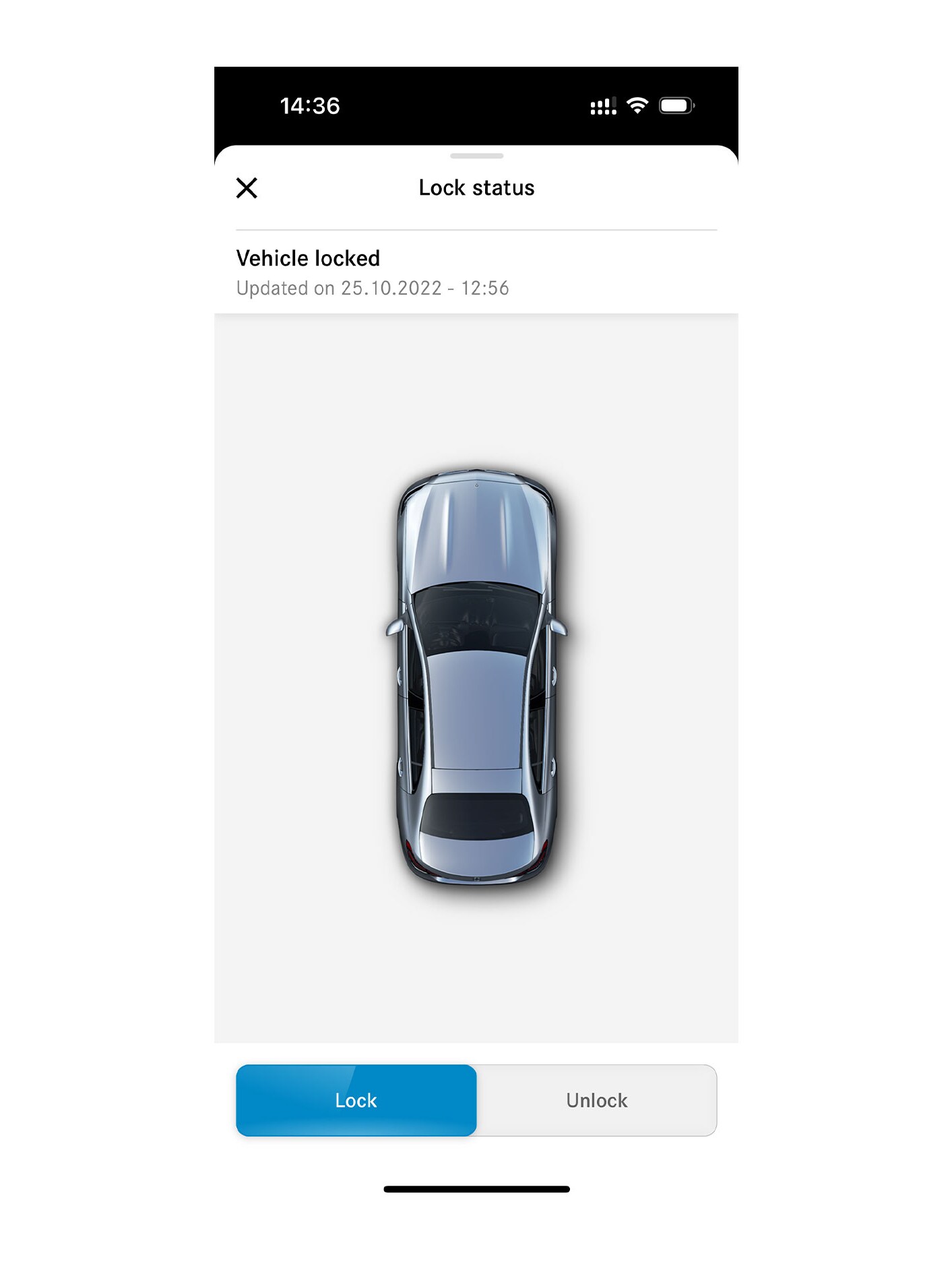 Az okostelefonon az látható, amely akkor jelenik meg, amikor a Távoli ajtónyitás és zárás Digitális extrafelszereltség érzékeli, hogy nincsen bezárva mindegyik ajtó.