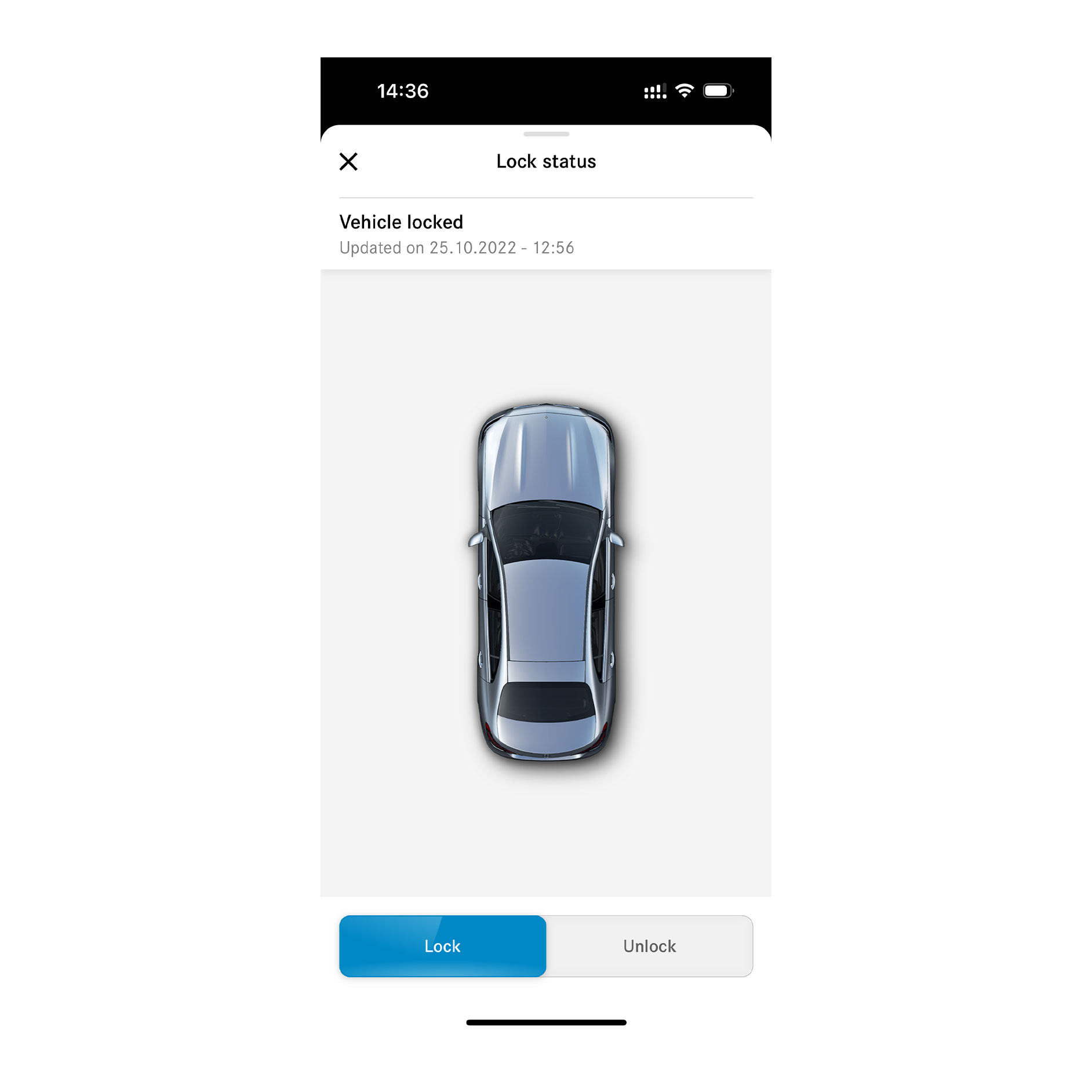 Távoli ajtónyitás és zárás | Távoli elérés | Mercedes-Benz Az okostelefonon az látható, amely akkor jelenik meg, amikor a Távoli ajtónyitás és zárás Digitális extrafelszereltség érzékeli, hogy nincsen bezárva mindegyik ajtó.