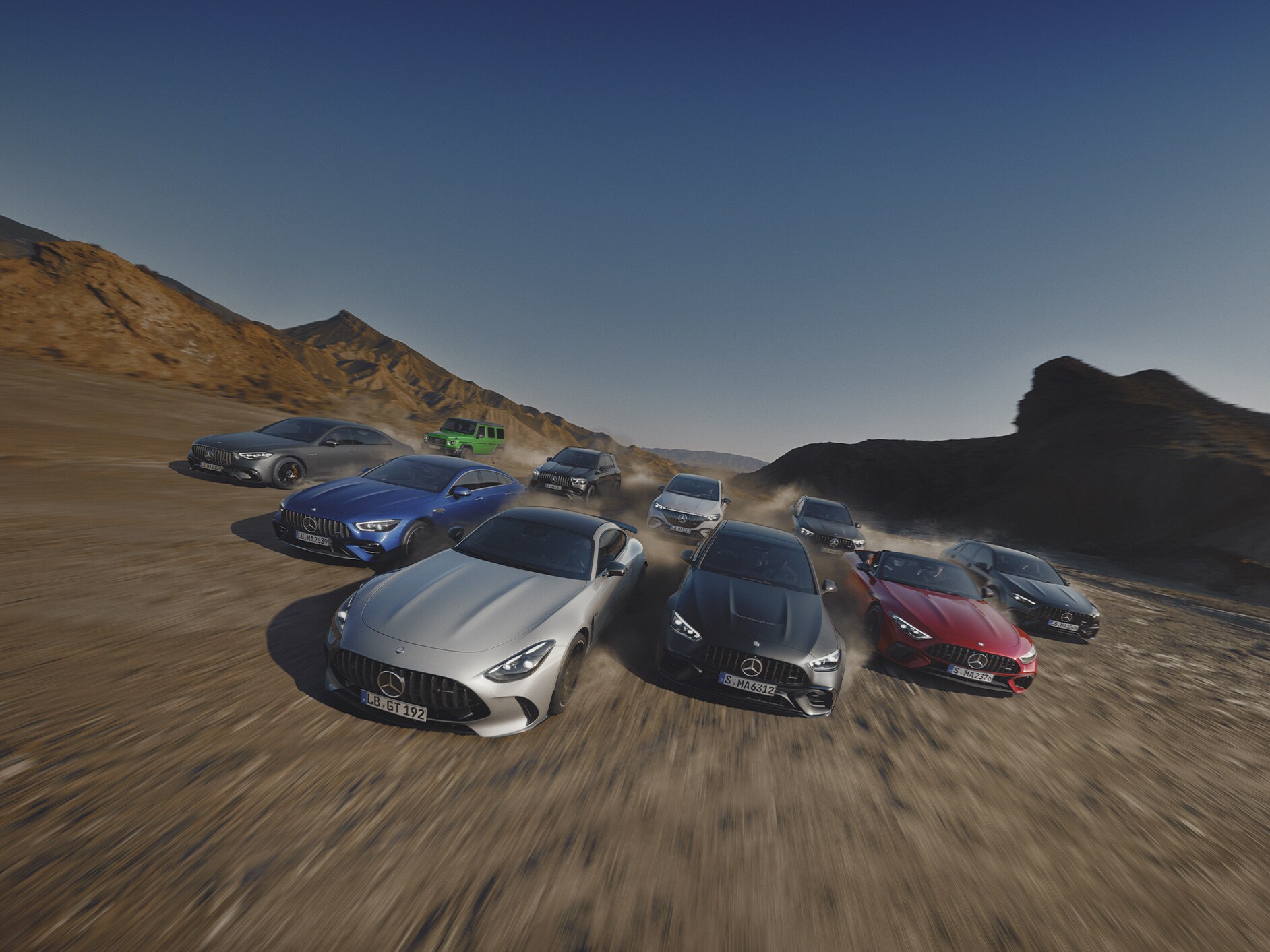 Több Mercedes-AMG gépjármű elölnézetben.