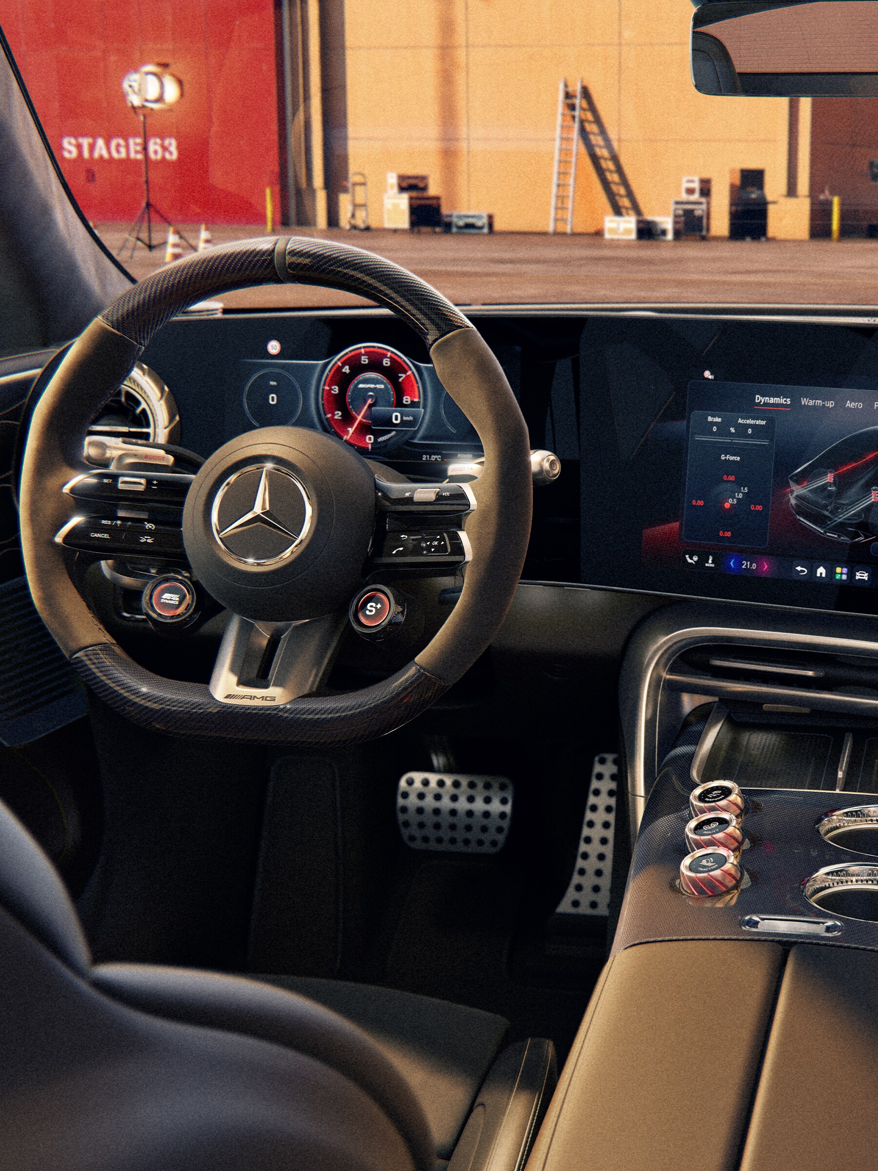 Az új Mercedes-AMG GT 4 ajtós Coupé vezetőorientált műszerfala.