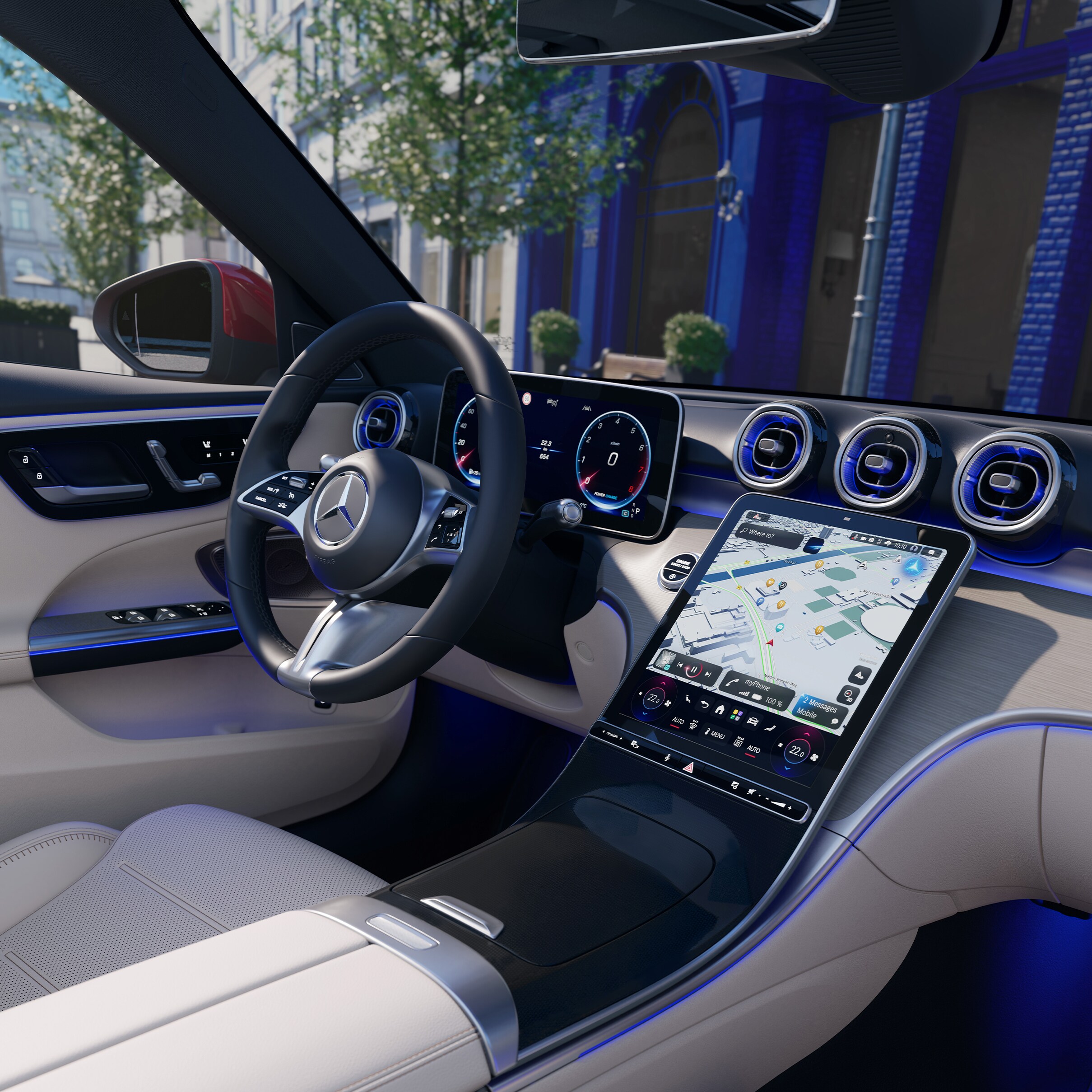 Az új Mercedes-Benz C-osztály T-modell belső tere.