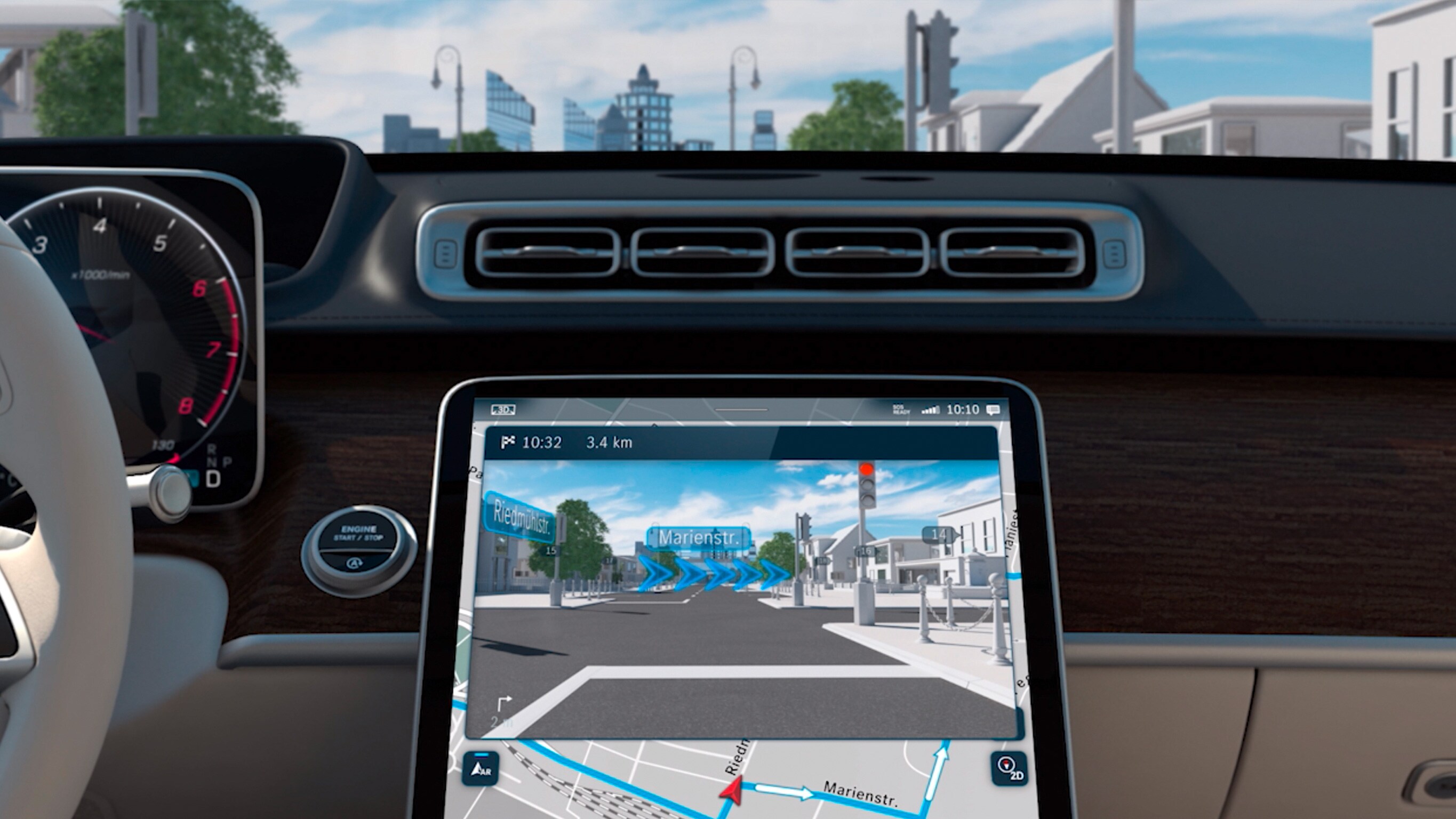 A videó bemutatja a navigációt segítő MBUX Augmented Reality funkciót.