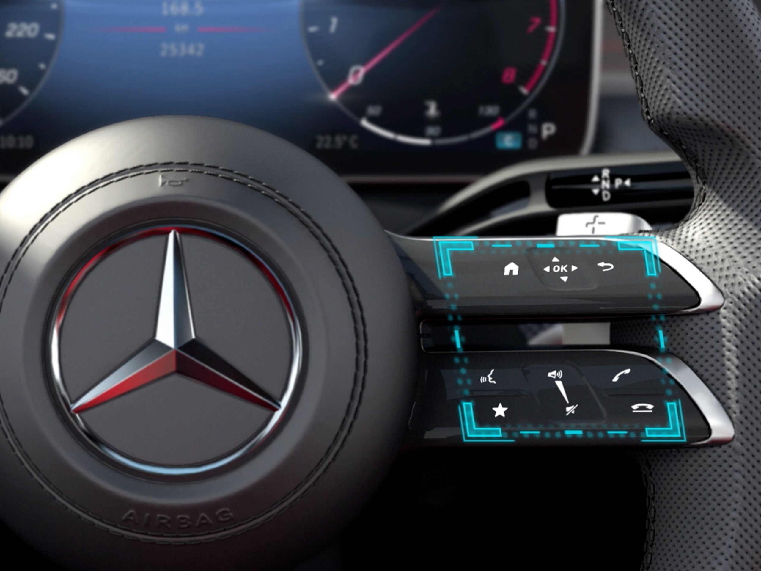 A videón a Mercedes-Benz C-osztály limuzin MBUX érintésvezérelt kezelési koncepció működése látható.