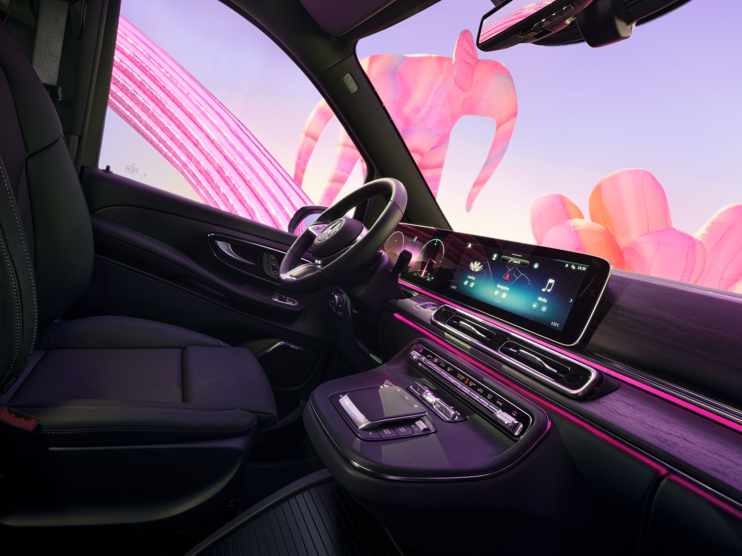 Konnektivitás | V-osztály | Mercedes-Benz családi egyterűink, buszlimuzinjaink és lakóautó modelljeink Médiakijelző érintéses vezérlésének illusztrációja Mercedes-Benz modellekben