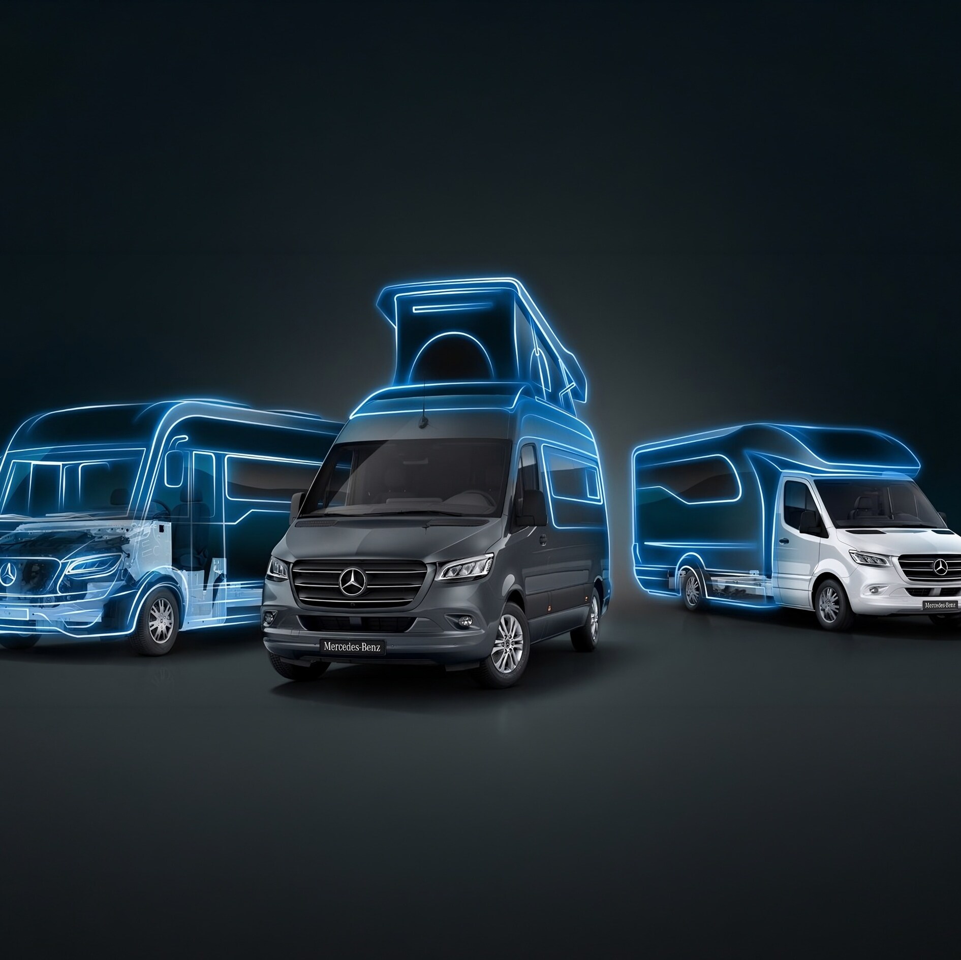 A Mercedes‑Benz Sprinter lakóautó-modellpaletta, amely rugalmas átalakítási koncepciókat és modern szabadidős járműkialakítást kínál.