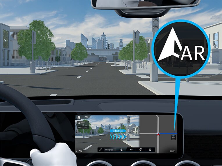 Augmented Reality funkció navigációhoz a Mercedes-Benz CLA Shooting Brake modellben.
