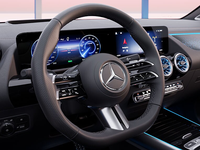 A Mercedes-Benz új EQA modelljének új kormánykereke.