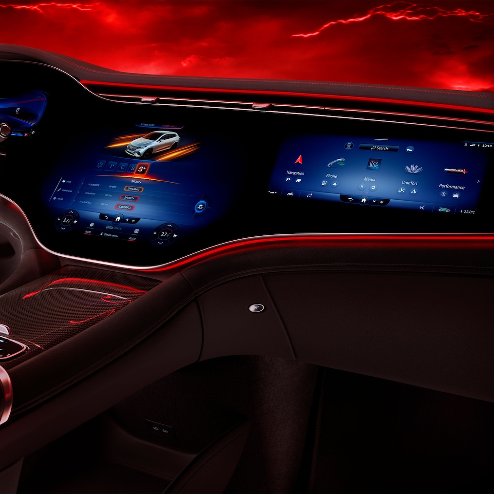 Az MBUX Hyperscreen a Mercedes-AMG EQE 53 4MATIC+ SUV modellben.