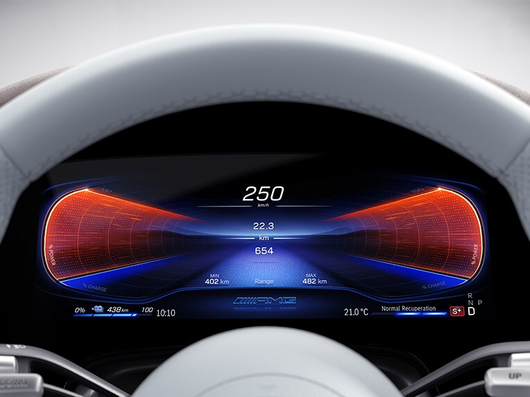 Az AMG DYNAMIC PLUS csomag funkciói a Mercedes-AMG 53 4MATIC+ műszerfalán.