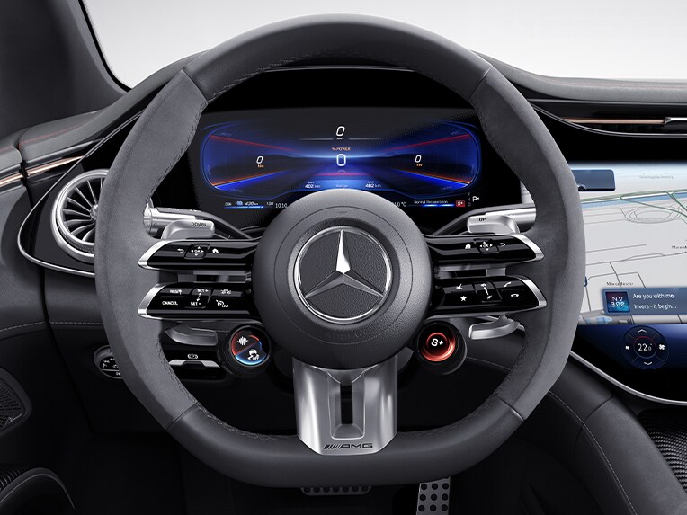 Az AMG Performance kormánykerék nappabőrből / MICROCUT mikroszálas anyagból a Mercedes-AMG 53 4MATIC+ modellben.