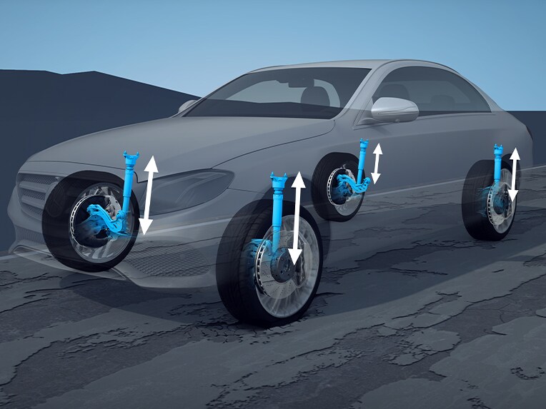 A Mercedes-Benz EQS AIRMATIC légrugózása.