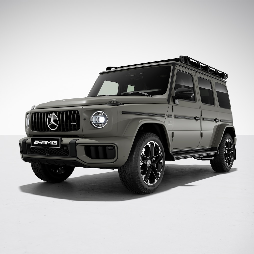 Az AMG Offroad PRO csomaggal rendelkező Mercedes-AMG G 63 elülső oldalnézete.