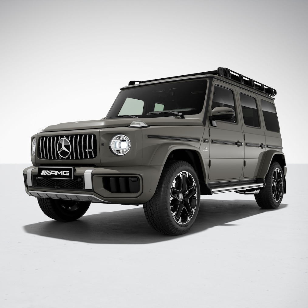 Az AMG Offroad PRO csomaggal rendelkező Mercedes-AMG G 63 elülső oldalnézete.