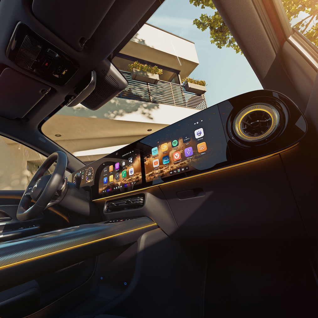 A vadonatúj, elektromos Mercedes-Benz GLA MBUX Superscreenje.