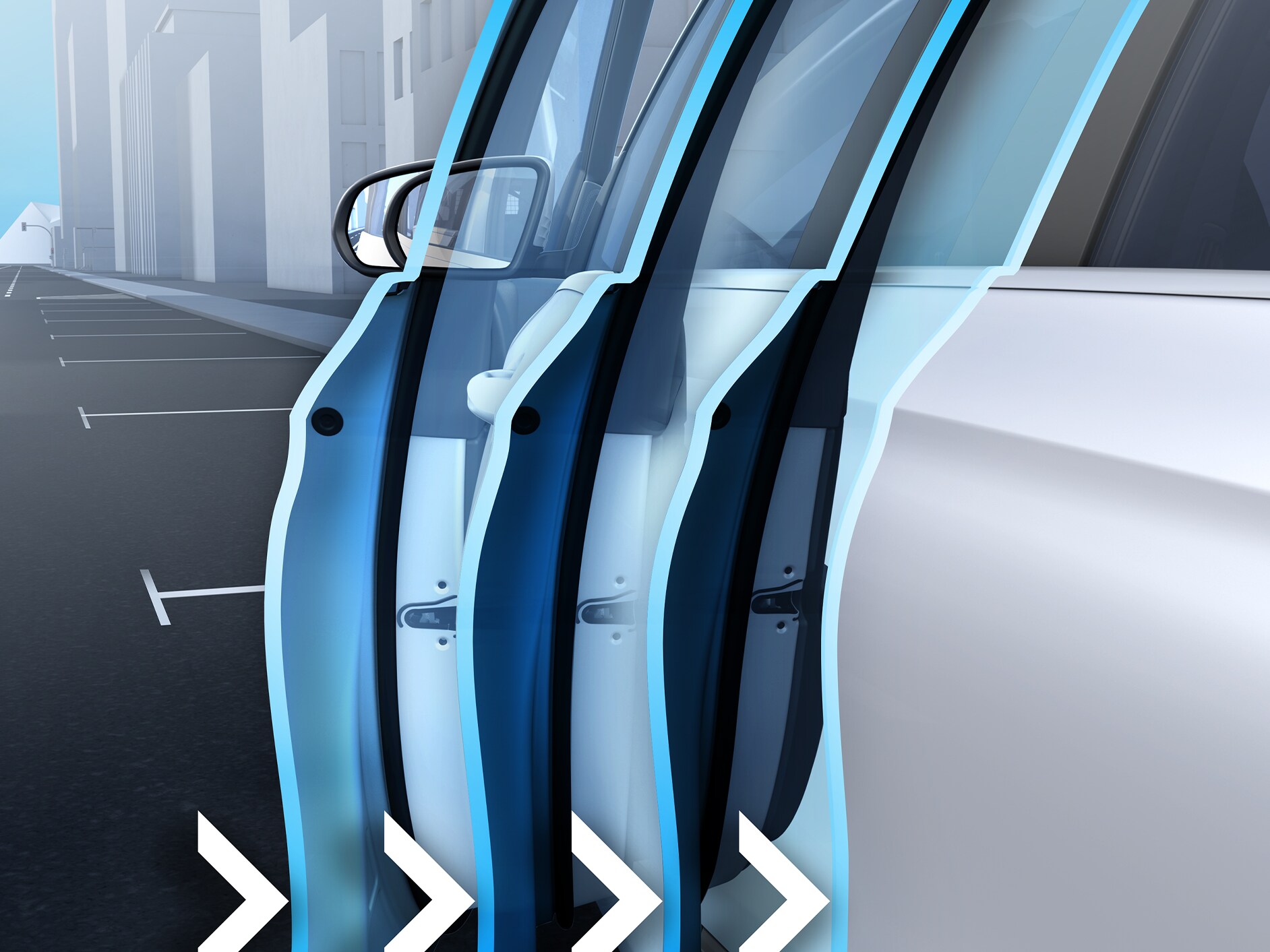 Az új Mercedes-Benz GLS szervozárásának ábrázolása.