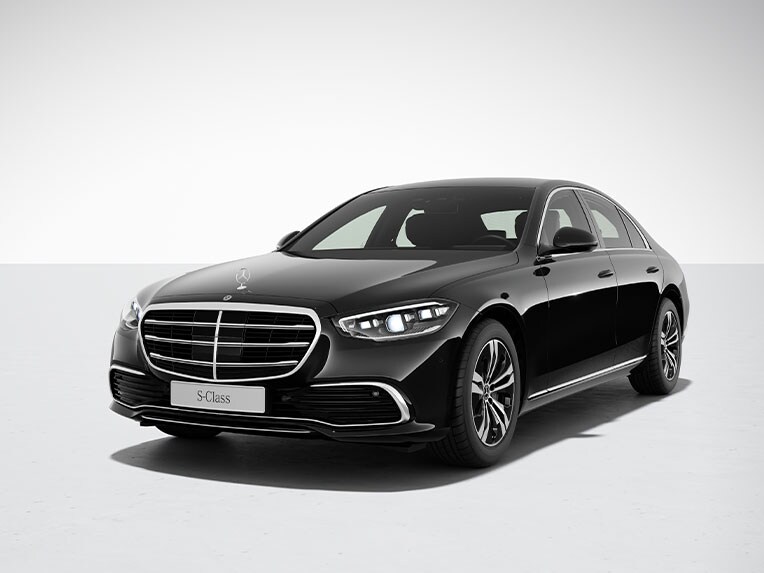 A szériafelszereltségű Mercedes-Benz S-osztály limuzin külső megjelenése.