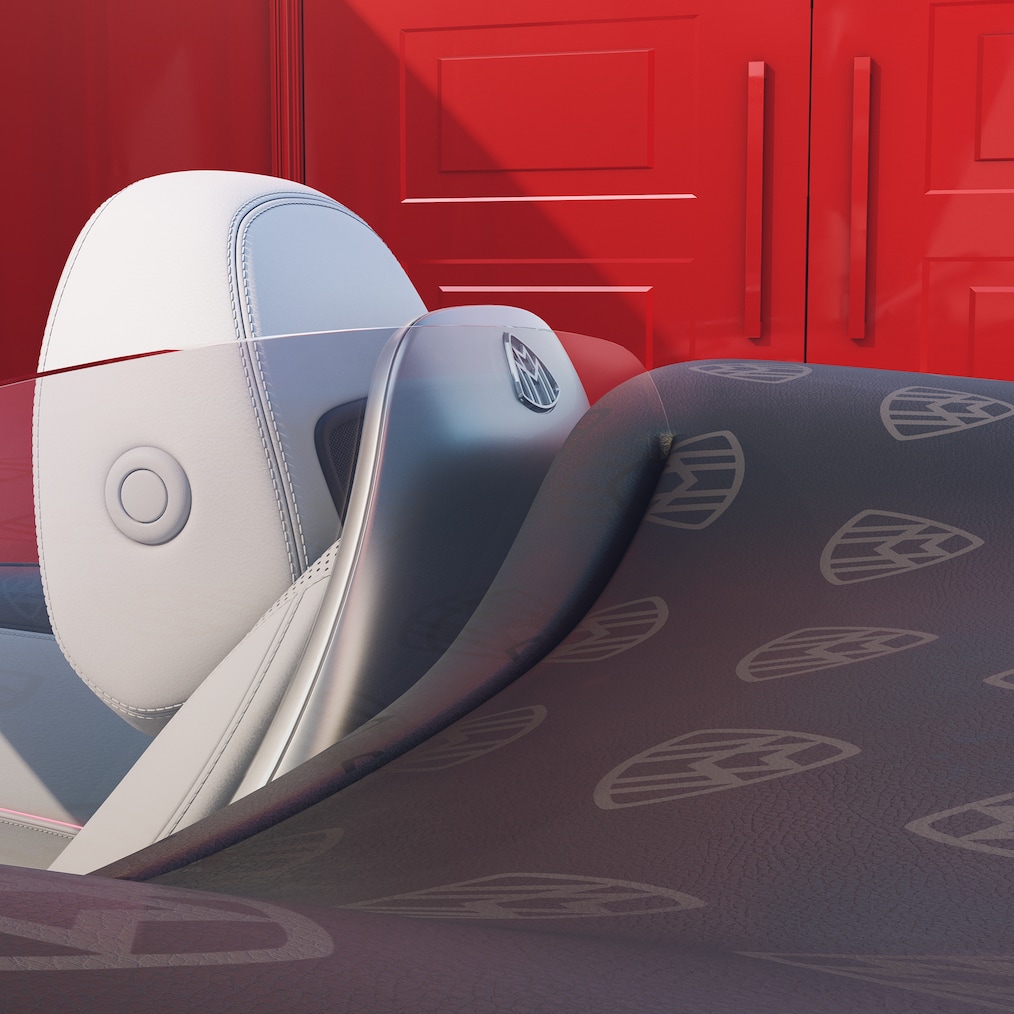 A fejtámla hátsó, oldalsó nézete exkluzív háttámlával és MAYBACH emblémával.