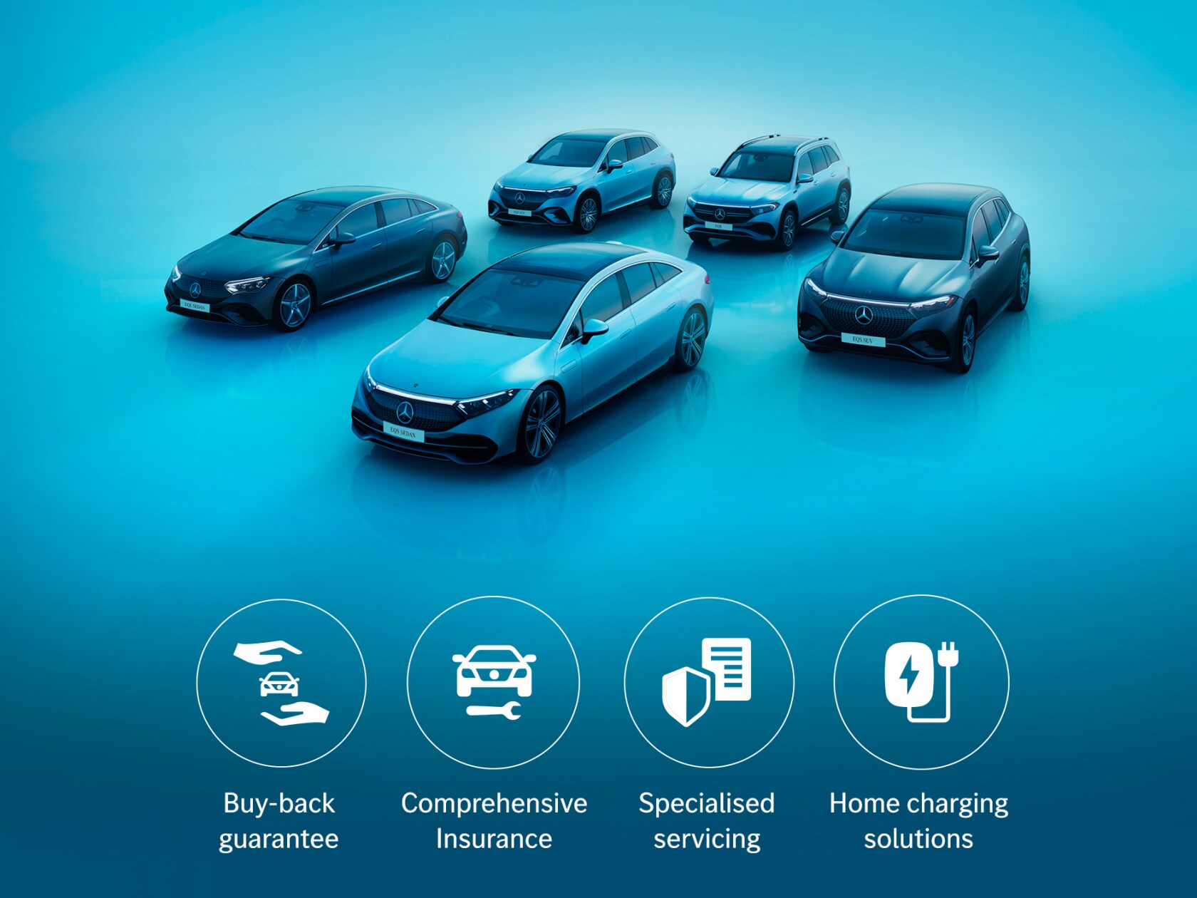 Az elektromos Mercedes-Benz járművek széles választékát és az elektromos vezetés előnyeit ábrázoló kép