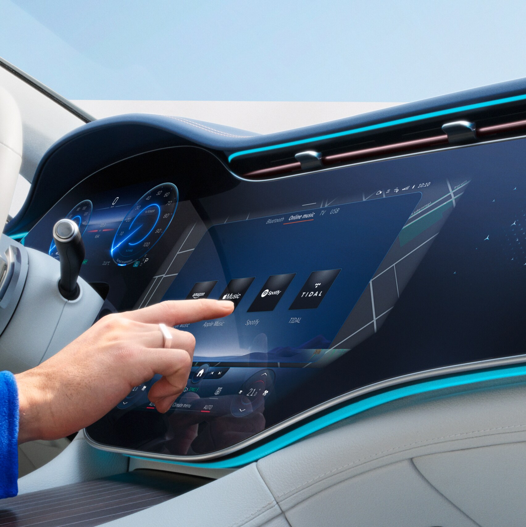 Mercedes-Benz MBUX képernyőn megjelenő digitális extrafelszereltségek menüje