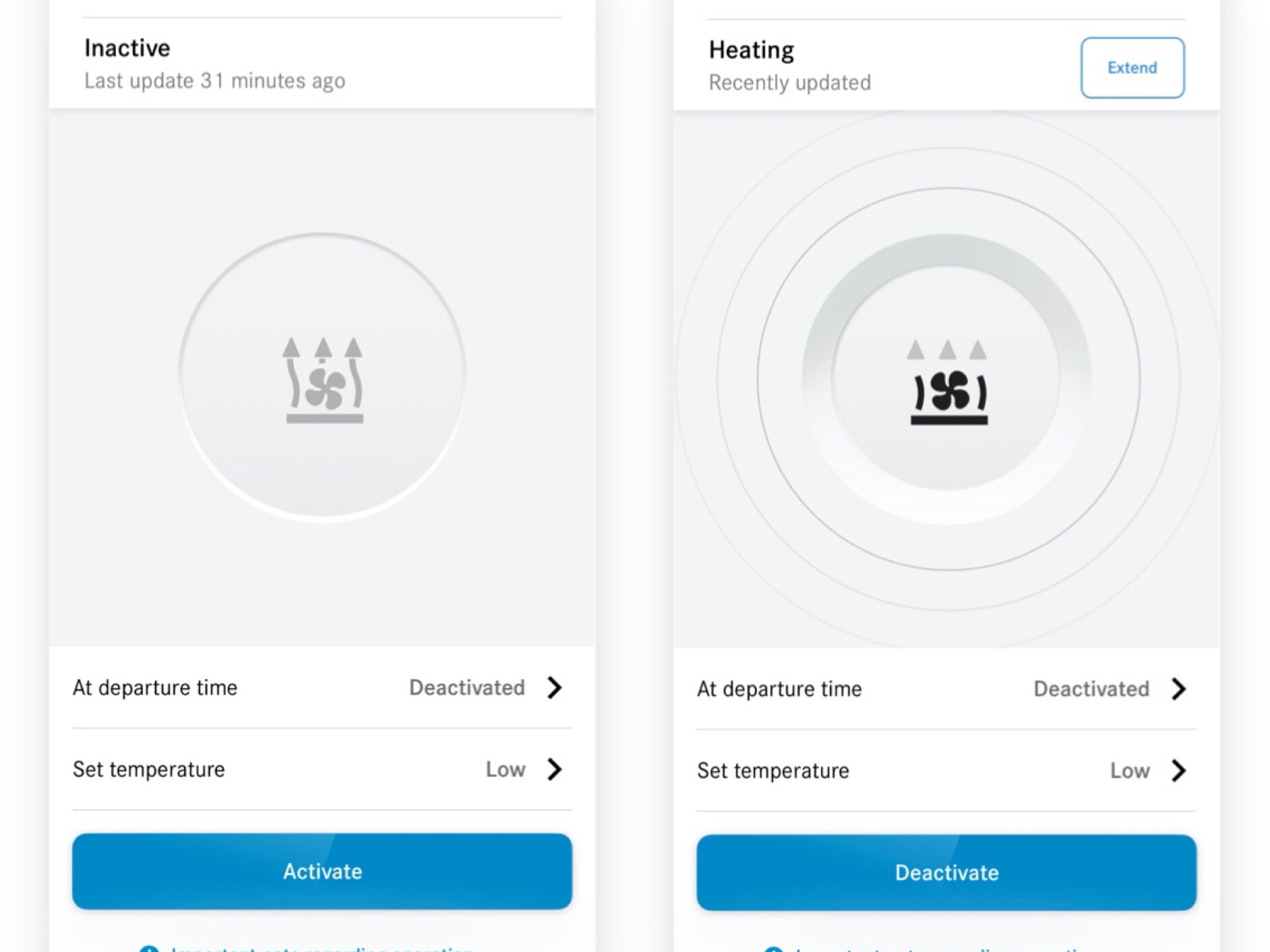 Az Állóhelyzeti fűtés/szellőztetés Digitális extrafelszereltség okostelefonon történő használatával éppen beállítják a klímaberendezést.