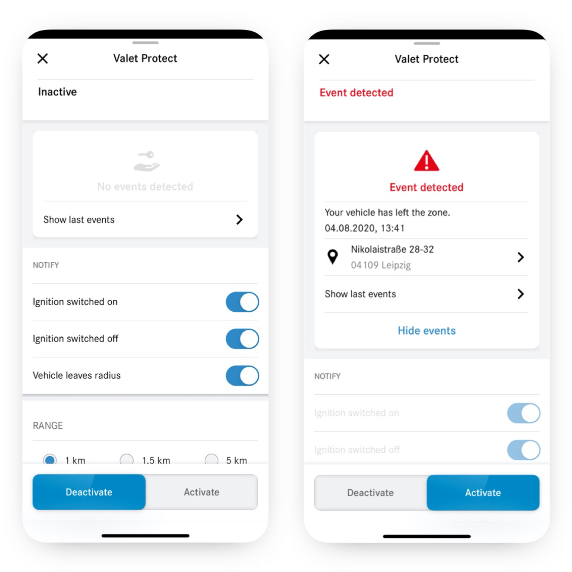 Parkolószolgálat védelem | Excellence csomag | Mercedes-Benz Itt egy okostelefonon láthatja azokat az ábrákat, amelyek akkor jelennek meg, ha a Parkolószolgálat védelem Digitális extrafelszereltség jogsértést észlel.