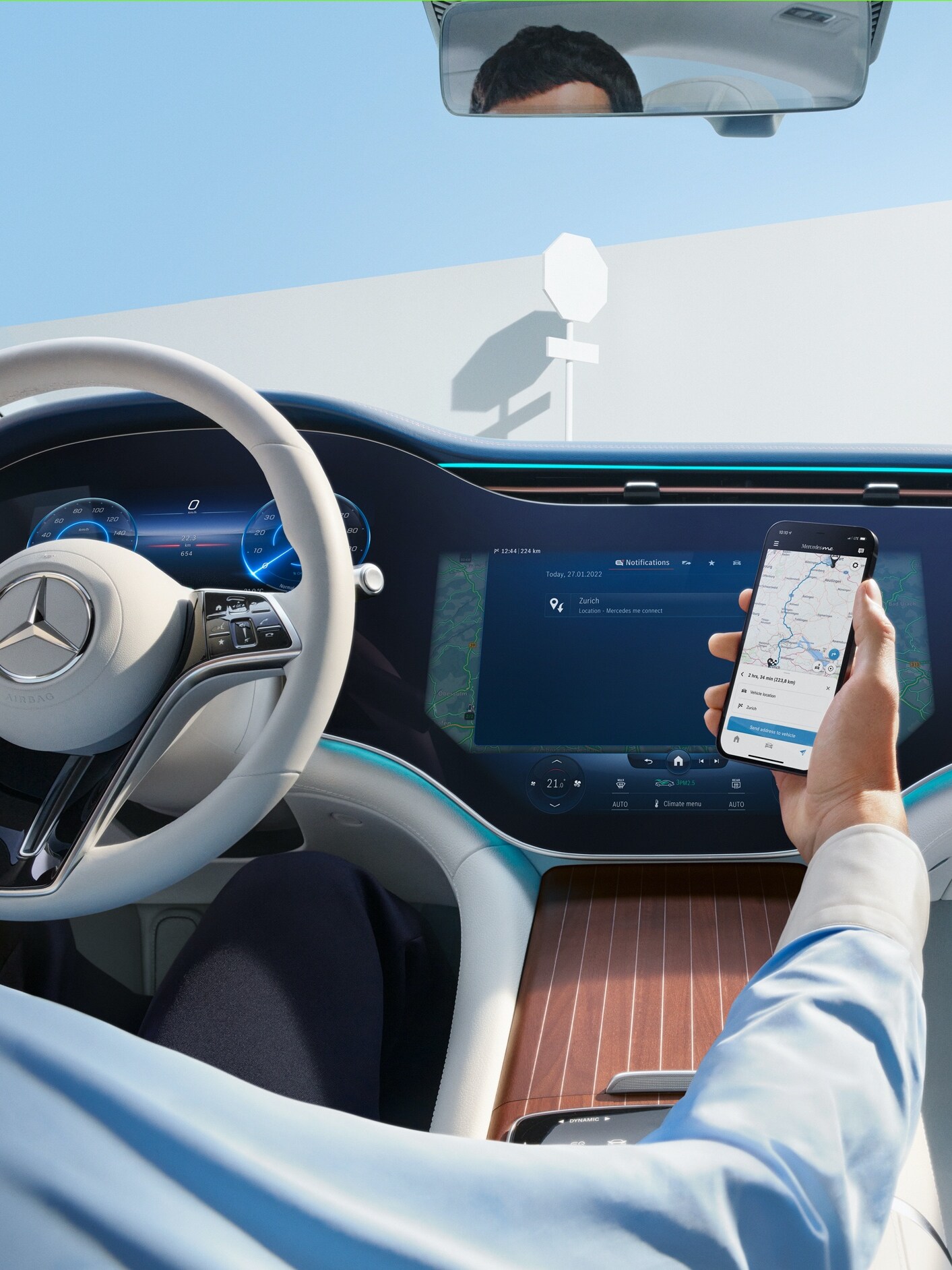 Navigációs digitális extra: útvonal átküldése MBUX Hyperscreenre mobilról