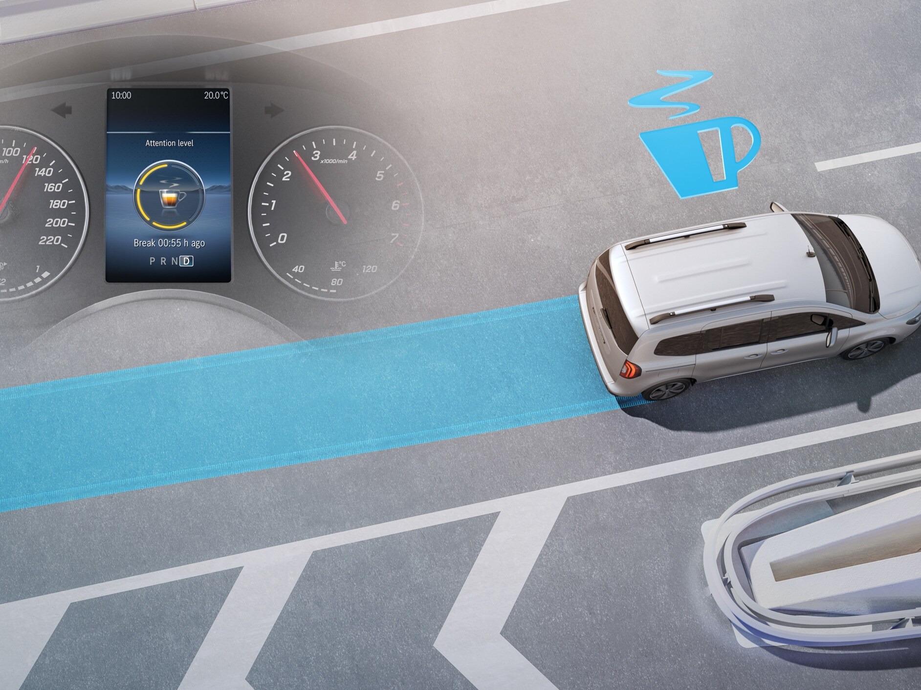 A Mercedes-Benz Citan zárt áruszállító ATTENTION ASSIST rendszere.