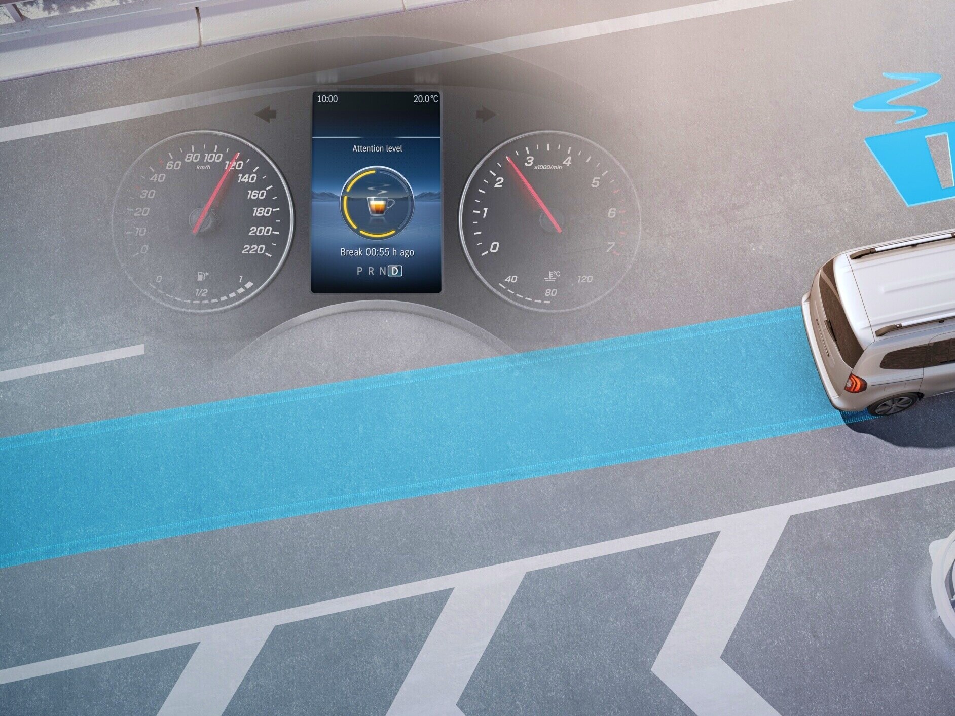 A Mercedes-Benz eCitan zárt áruszállító ATTENTION ASSIST rendszere.