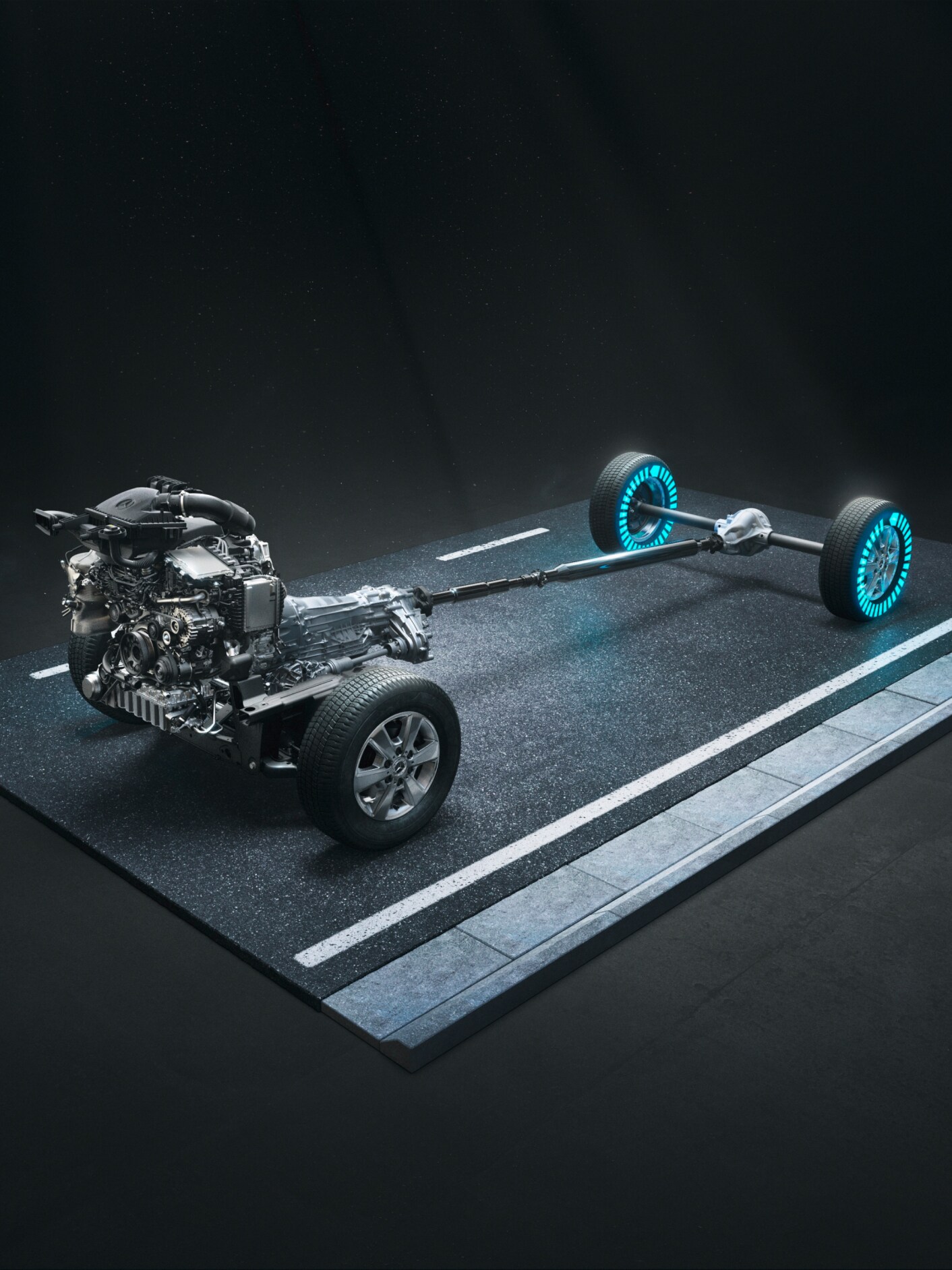 A Sprinter alváz 4x4-es összkerékhajtása igény szerinti nyomatékkal.