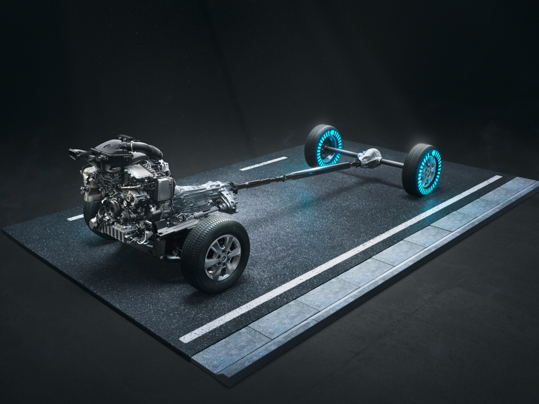 A Sprinter zárt áruszállító 4x4-es összkerékhajtása igény szerinti nyomatékkal.