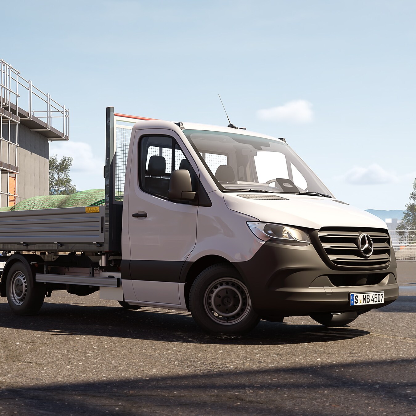 A Sprinter platós gépjármű az építkezésen
