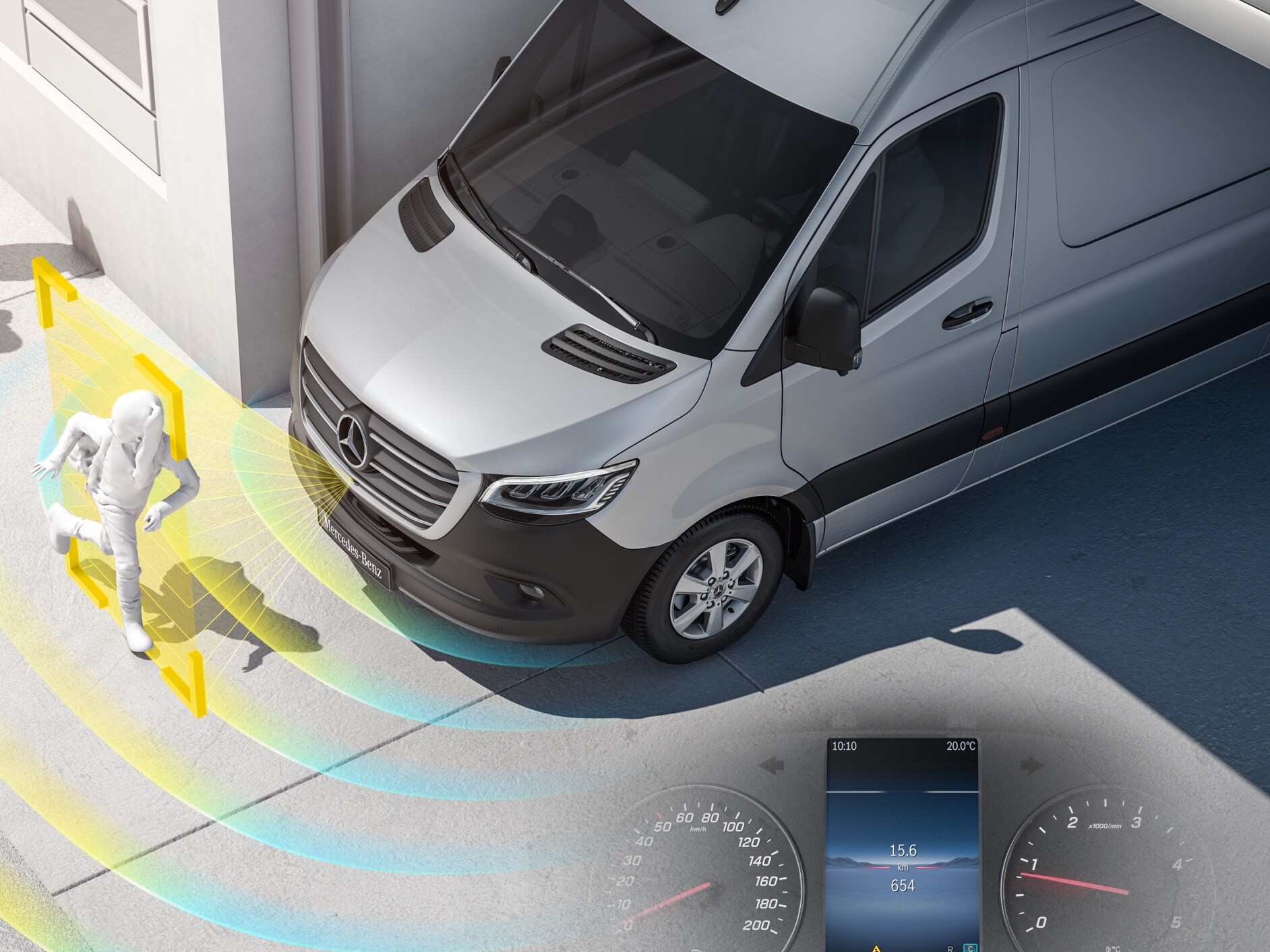 A Mercedes-Benz Vito Tourer a vezetéstámogató rendszerekkel.