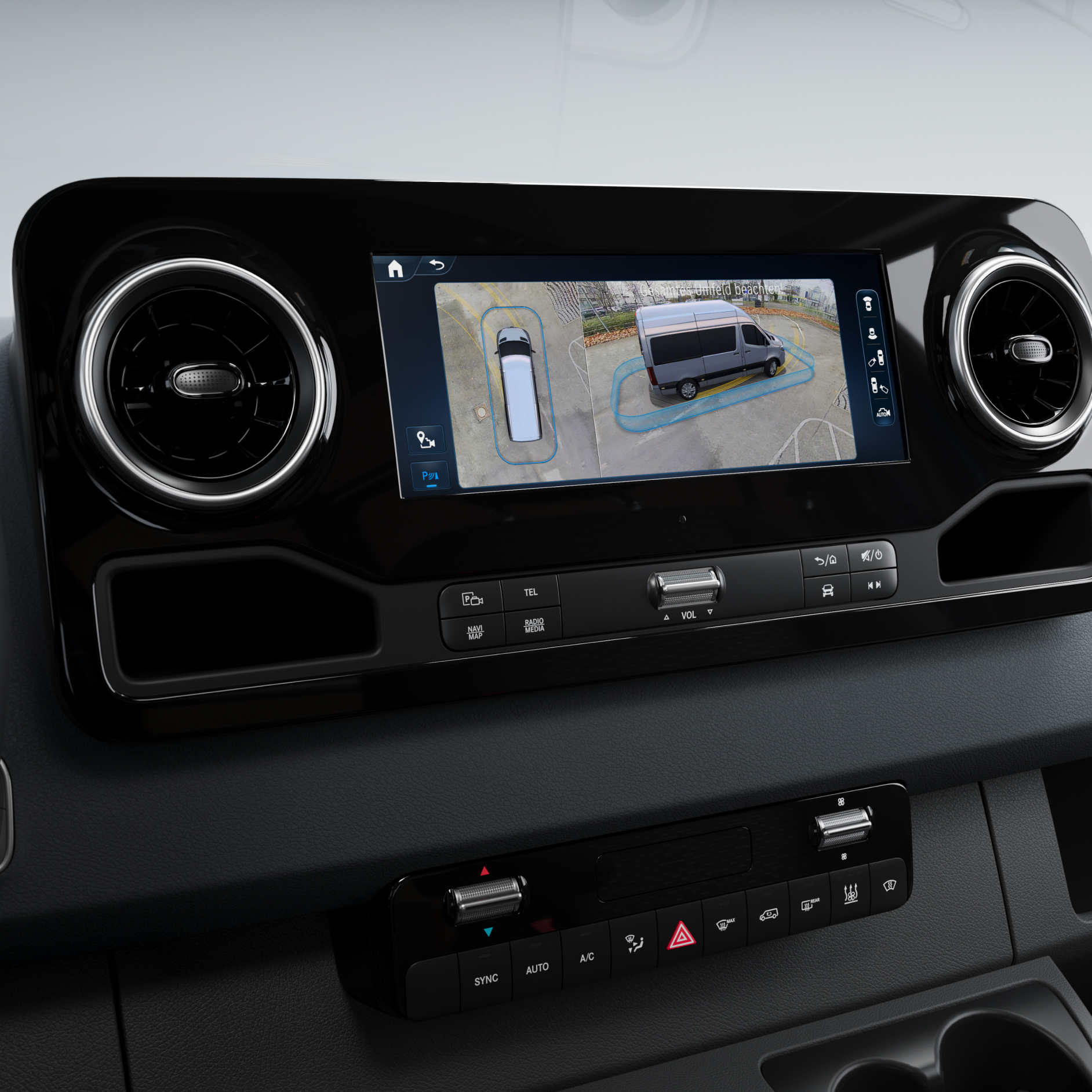 MBUX multimédia-rendszer | 3D Surround View | Mercedes-Benz A 3D Surround View az MBUX multimédia-rendszerben egy Mercedes-Benz kishaszongépjárműben.
