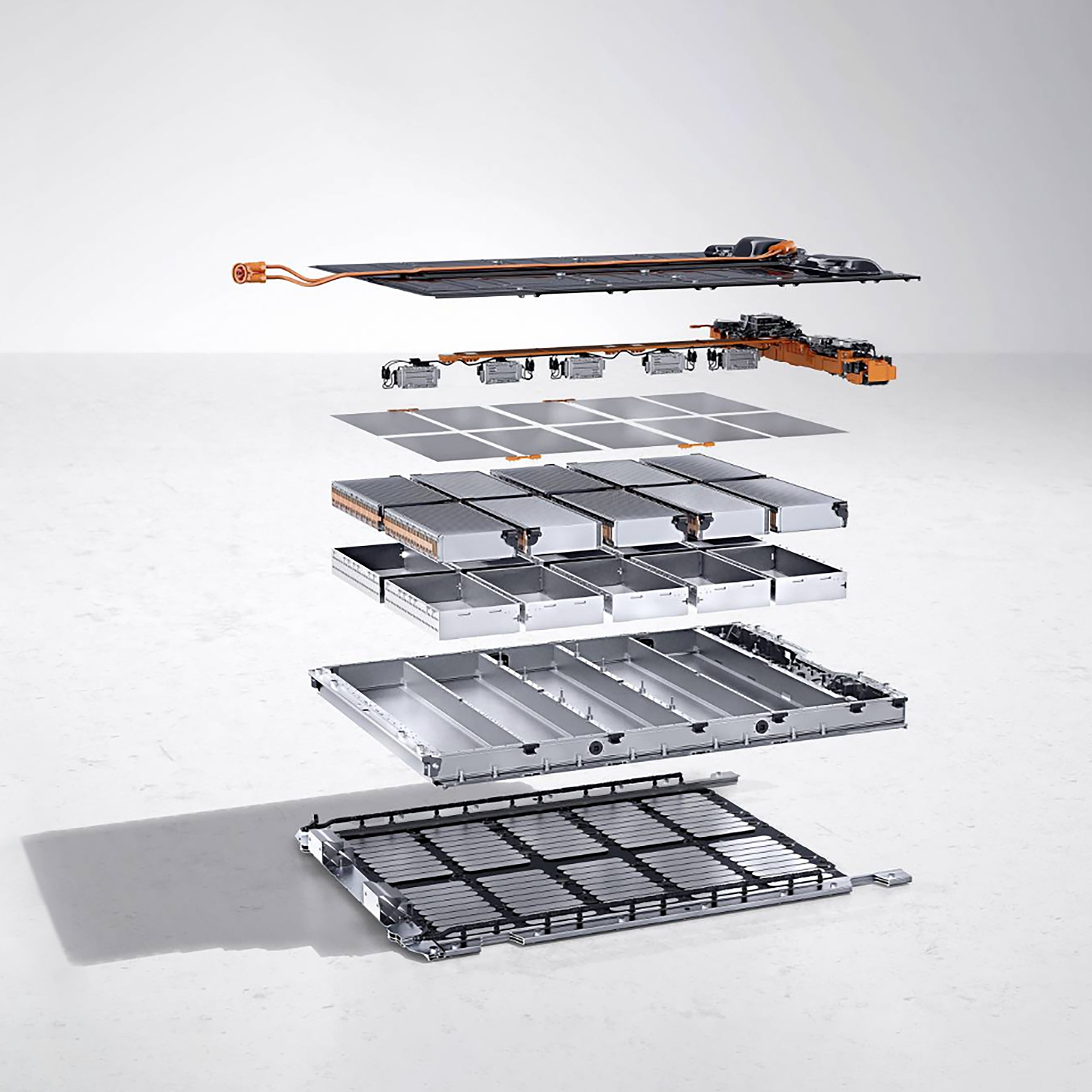 Mercedes-Benz | Elektromos járművek szolgáltatásai | Akkumulátortanúsítvány Egy akkumulátor réteges ábrázolása, amely az elektromos szolgáltatást szimbolizálja.